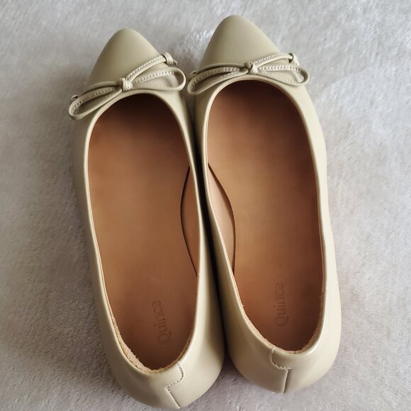 Quince Italian Leather Bow Pointed Women’s Flats Size 7 Color Almond Like new - Picture 12 of 14